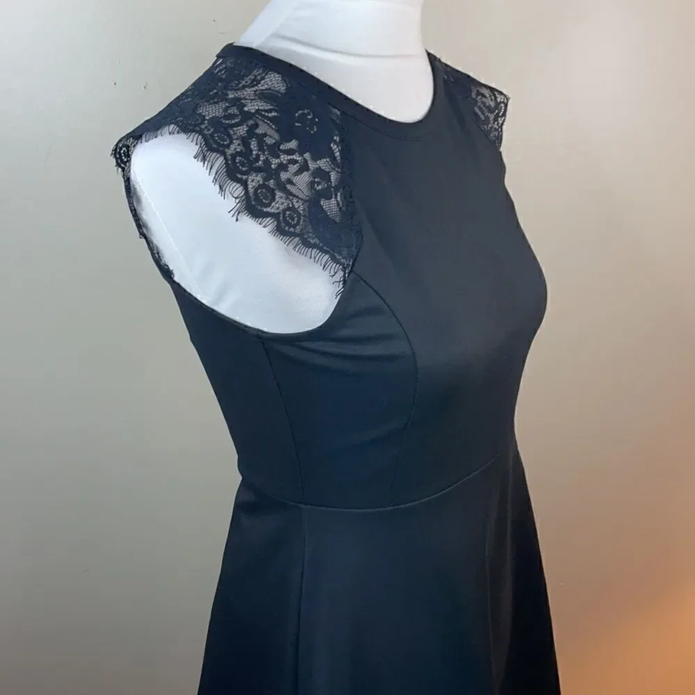 Anthropologie Elodie Fit & Flare Black Dress w/ Lace Floral Sleeves (Small) - Picture 13 of 16